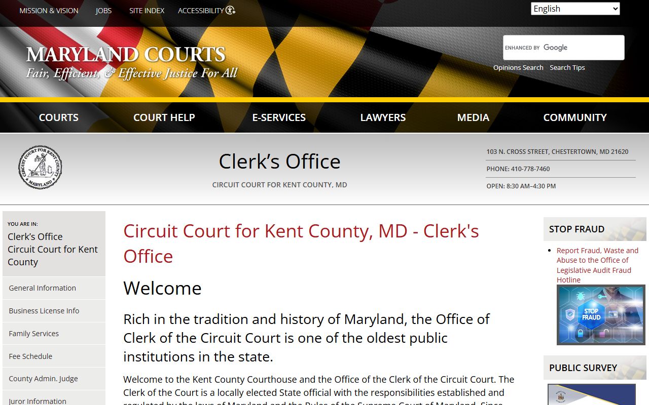 Kent County Circuit Court clerk page showing civil court records information for Kent County